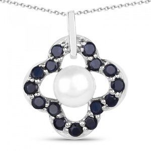 captivating ladies sterling silver sapphire and pearl 18 inch designer necklace